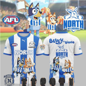 North Melbourne Football Bluey Bingo Kangaroo Mascot T Shirt