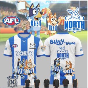 North Melbourne Football Bluey Bingo Kangaroo Mascot T Shirt