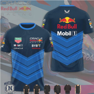 Oracle Red Bull Racing Bull Logo Blue Chevron Pattern T Shirt