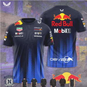 Oracle Red Bull Racing Bull Logo Blue Striped Motorsport T Shirt
