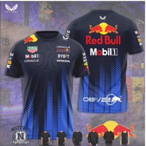 Oracle Red Bull Racing Bull Logo Blue Striped Motorsport T Shirt