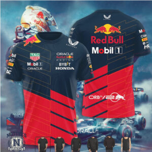 Oracle Red Bull Racing Bull Logo Red Navy Split Design T Shirt