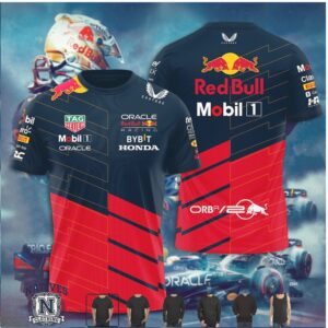 Oracle Red Bull Racing Bull Logo Red Navy Split Design T Shirt