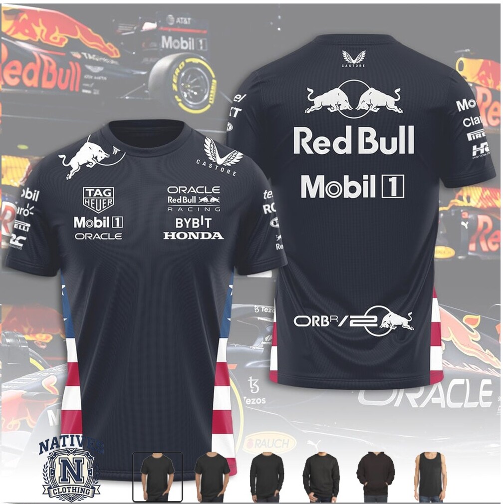 Oracle Red Bull Racing Bull Logo Red White Side Stripes T Shirt Oracle Red Bull Racing Bull Logo Red White Side Stripes T Shirt