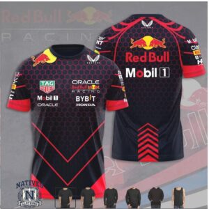 Oracle Red Bull Racing Red Honeycomb Chevron Pattern T Shirt