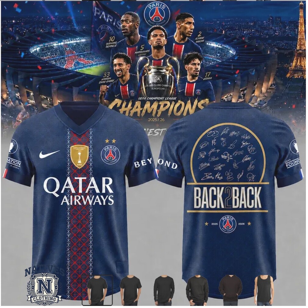 PSG Back To Back Champions 2026 Soccer Jersey T Shirt PSG Back To Back Champions 2026 Soccer Jersey T Shirt