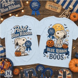 Pabst Blue Ribbon Snoopy Mummy Blue Ribbon Boos Halloween Beer T Shirt