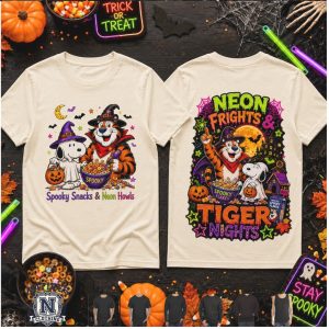 Peanuts Snoopy Tiger Halloween Neon Frights Spooky Snacks T Shirt