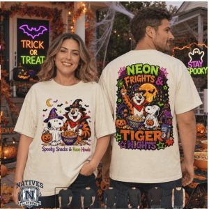 Peanuts Snoopy Tiger Halloween Neon Frights Spooky Snacks T Shirt