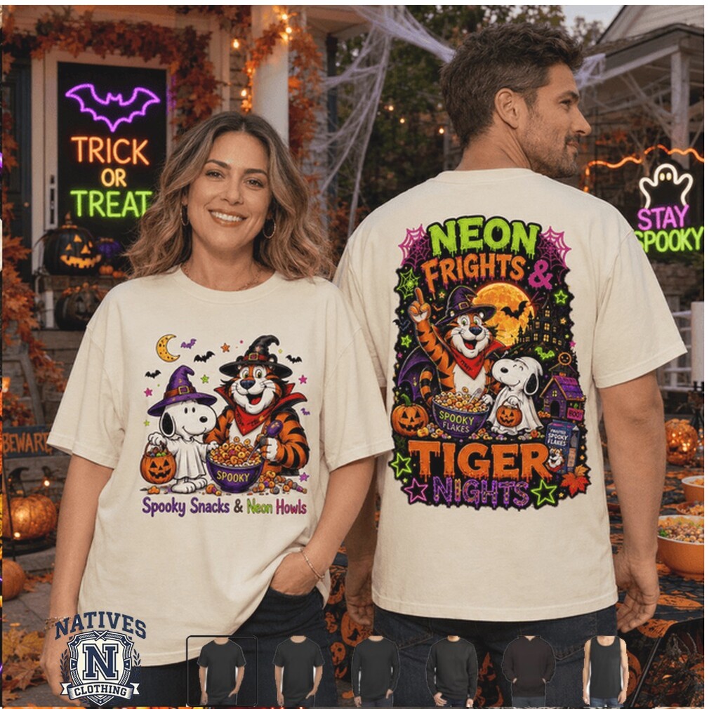 Peanuts Snoopy Tiger Halloween Neon Frights Spooky Snacks T Shirt Peanuts Snoopy Tiger Halloween Neon Frights Spooky Snacks T Shirt