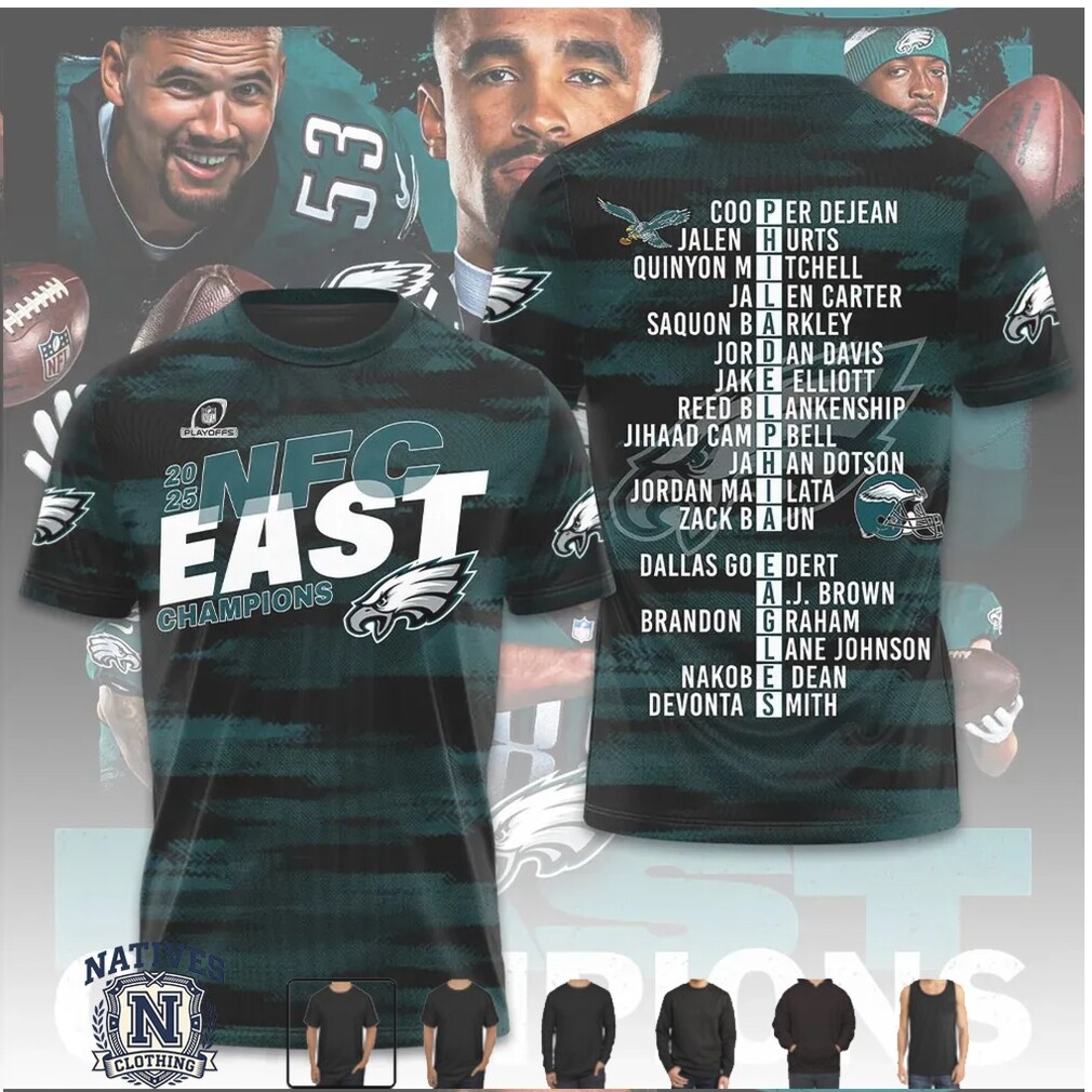 Philadelphia Eagles 2025 NFC East Champions Roster T Shirt Philadelphia Eagles 2025 NFC East Champions Roster T Shirt