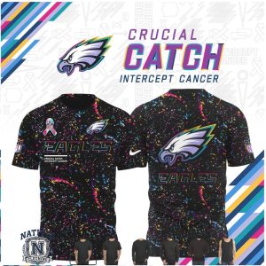 Philadelphia Eagles Crucial Catch Cancer Paint Splatter T Shirt