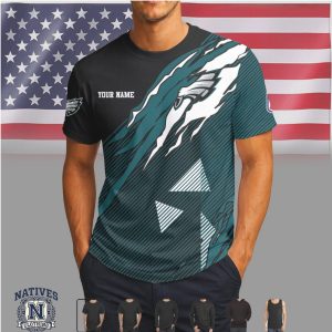 Philadelphia Eagles Custom Name Ripped Style Performance T Shirt