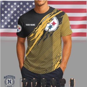 Pittsburgh Steelers Custom Name Ripped Style Performance T Shirt
