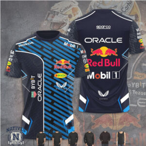 Red Bull Racing Diagonal Blue Stripe Sponsor Pattern T Shirt