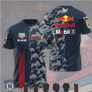 Red Bull Racing Grey Bull Camo Split Style Motorsport T Shirt