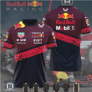 Red Bull Racing Tire Track Hexagon Pattern Motorsport T Shirt