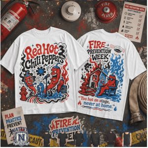 Red Hot Chili Peppers Fire Prevention Week Cartoon Graphic T Shirt