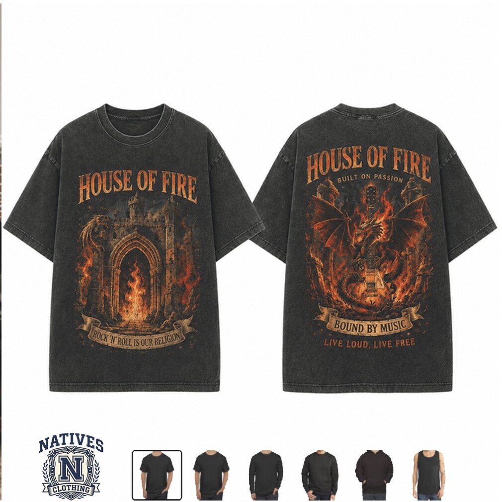 Rock And Roll House Of Fire Dragon Castle Music Graphic T Shirt Rock And Roll House Of Fire Dragon Castle Music Graphic T Shirt