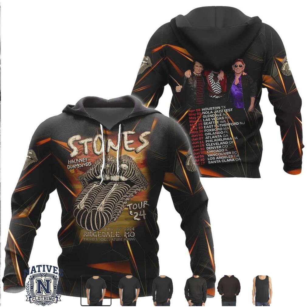 Rolling Stones Ridgedale Tour 2024 Hackney Diamonds Band T Shirt Rolling Stones Ridgedale Tour 2024 Hackney Diamonds Band T Shirt