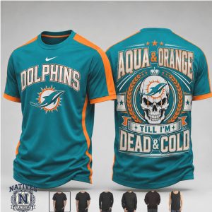 Miami Dolphins Skull Skeleton Aqua And Orange Graphic T Shirt