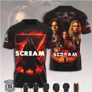 Scream 7 Fear Hits Home Ghostface Fire Graphic Horror Movie T Shirt