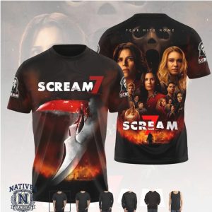 Scream 7 Ghostface Bloody Knife Horror Movie Fan Art Graphic T Shirt