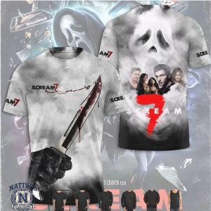 Scream 7 Ghostface Bloody Knife Horror Movie Graphic T Shirt