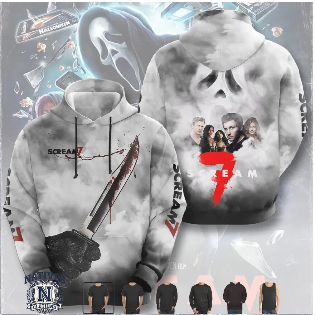 Scream 7 Ghostface Bloody Knife Horror Movie Graphic T Shirt Scream 7 Ghostface Bloody Knife Horror Movie Graphic T Shirt