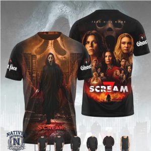 Scream 7 Ghostface Fear Hits Home Horror Movie Poster Graphic T Shirt