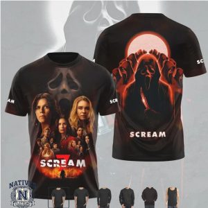 Scream 7 Ghostface Horror Movie Cast Red Moon Graphic T Shirt