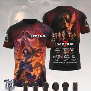 Scream 7 Ghostface Horror Movie Cast Signature Graphic T Shirt