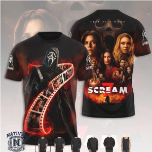 Scream 7 Ghostface Horror Movie Film Reel Graphic T Shirt