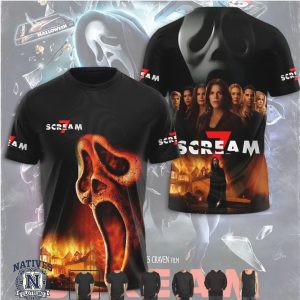 Scream 7 Ghostface Scary Halloween Movie Burning House T Shirt