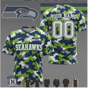 Seattle Seahawks Camo Custom Name Number Performance T Shirt