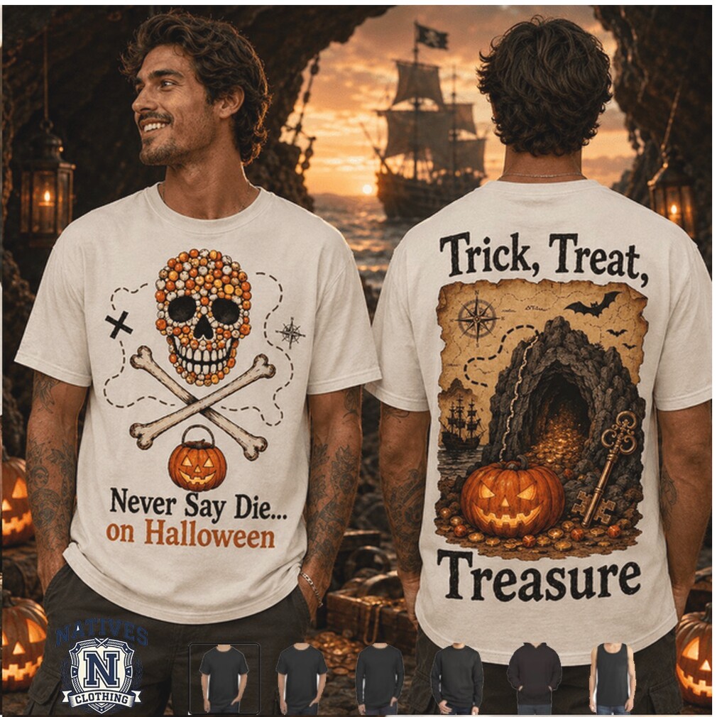 Skull Pumpkin Treasure Map Halloween Never Say Die Graphic T Shirt Skull Pumpkin Treasure Map Halloween Never Say Die Graphic T Shirt