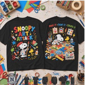 Snoopy Art Attack Painting Creative Colorful Kids Artist T Shirt