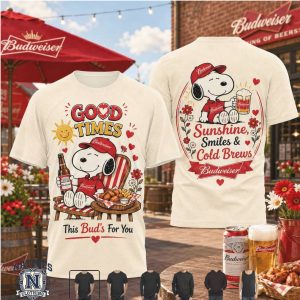 Snoopy Budweiser Good Times Sunshine Cold Brews Graphic T Shirt
