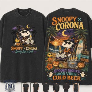 Snoopy Corona Spooky Sips Halloween Beach Beer Graphic T Shirt