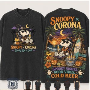 Snoopy Corona Spooky Sips Halloween Beach Beer Graphic T Shirt