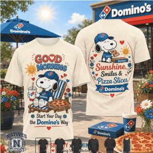 Snoopy Dominos Morning Vibes Sunshine Smiles Pizza Slices Graphic T Shirt