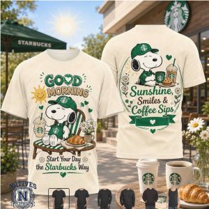 Snoopy Starbucks Sunshine Smiles Coffee Sips Morning T Shirt