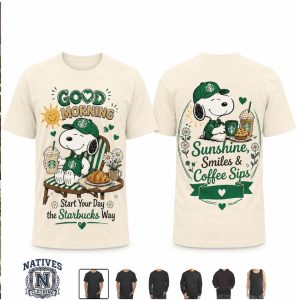 Snoopy Starbucks Sunshine Smiles Coffee Sips Morning T Shirt