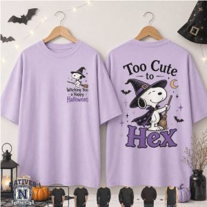 Snoopy Witch Too Cute To Hex Halloween Broomstick Graphic T Shirt