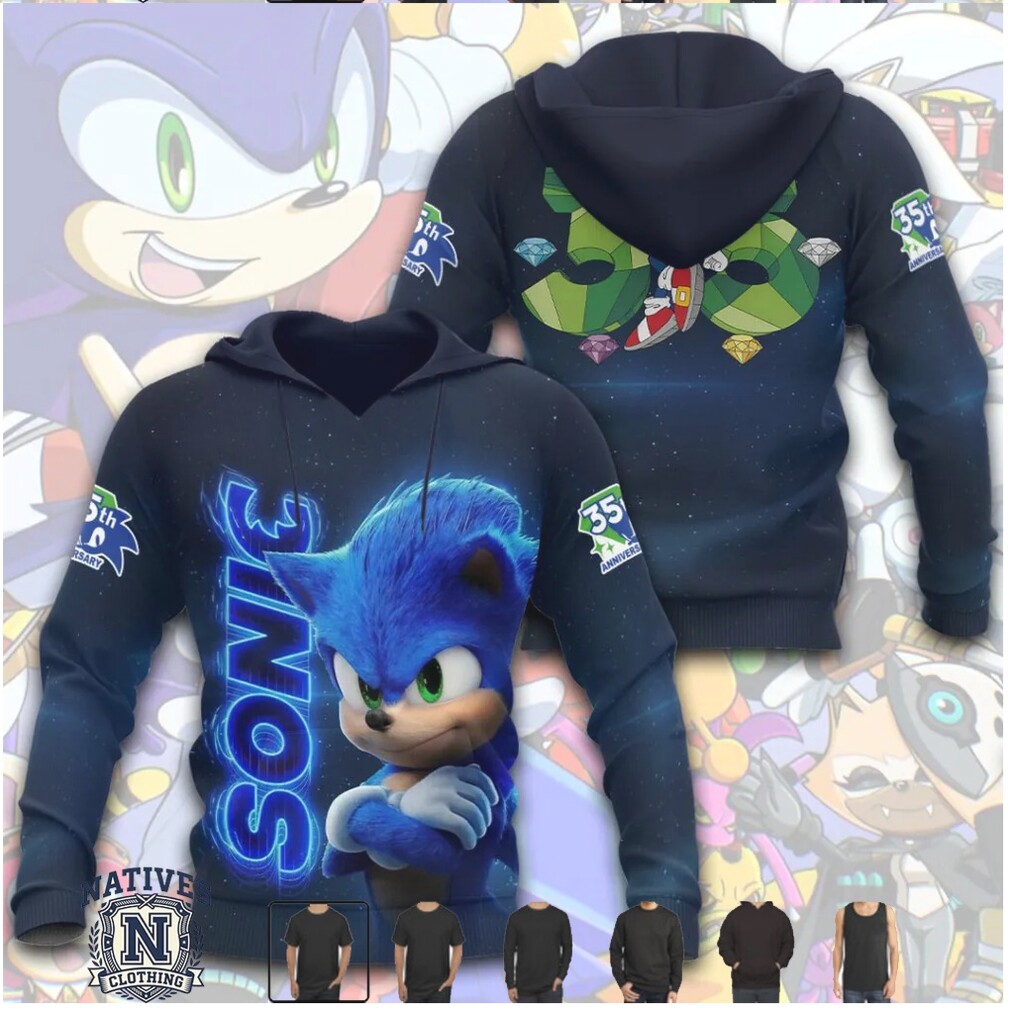 Sonic The Hedgehog 35th Anniversary Movie Style T Shirt Sonic The Hedgehog 35th Anniversary Movie Style T Shirt