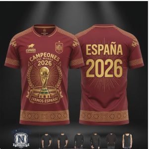 Spain 2026 World Cup Champions Gold Trophy Tribute T Shirt