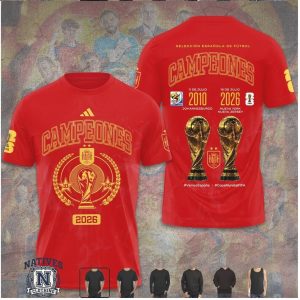 Spain Soccer 2010 And 2026 World Cup Champions Red T Shirt