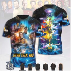 Star Trek 60th Anniversary Spaceship Galaxy Graphic T Shirt