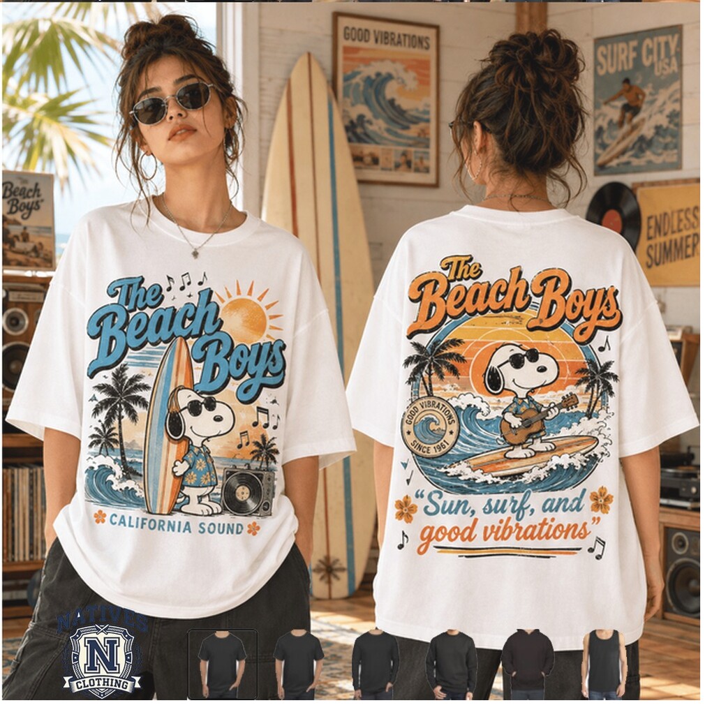The Beach Boys Snoopy Surf Good Vibrations Retro Band T Shirt The Beach Boys Snoopy Surf Good Vibrations Retro Band T Shirt