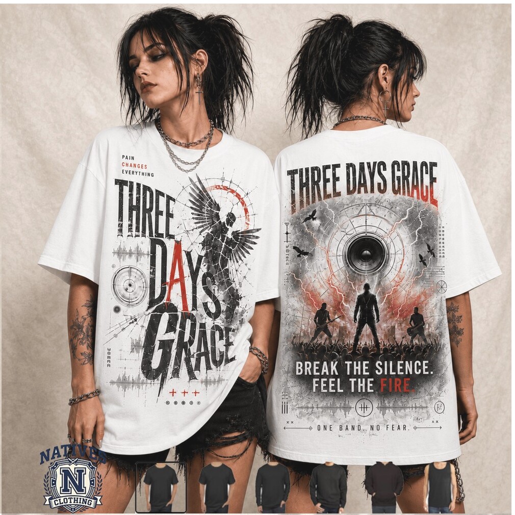 Three Days Grace Break The Silence Fire Storm Band Graphic T Shirt Three Days Grace Break The Silence Fire Storm Band Graphic T Shirt